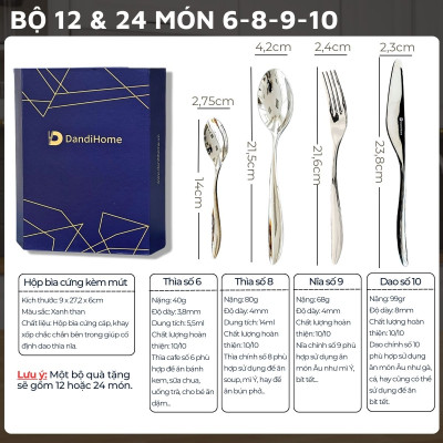Bộ dụng cụ bàn ăn kèm hộp quà tặng dao thìa nĩa Inox DandiHome cao cấp