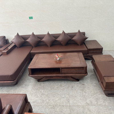 Bộ salon Gỗ Bích nệm da Juno Sofa 3m x 2m x 80 cm