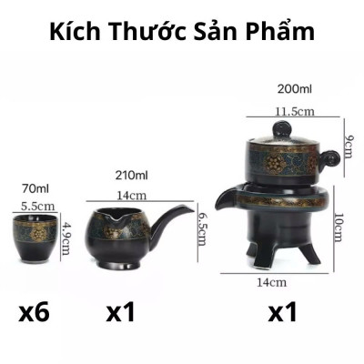 Bộ Ấm Chén Pha Trà Tử Sa Cao Cấp - Xanh Đen Vàng - 1 Ấm Trà, 6 Chén Trà, Cối Xay Kèm Hộp Quà Tặng Sang Trọng - HÀNG CHÍNH HÃNG MINIIN