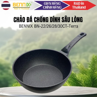 Chảo sâu lòng vân đá chống dính nhôm đúc Bennix Thái Lan Terra 22cm/26cm/28cm/30cm đáy từ