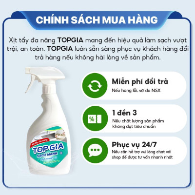 Combo 3 chai xịt tẩy đa năng TOPGIA 500ml: làm sạch vết bẩn, khử mùi, kháng khuẩn hiệu quả.
