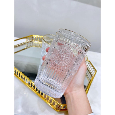 Set 6 Cốc Thuỷ Tinh Mặt Trời Màu Hổ Phách  Sang Trọng Tinh Tế  Có Bình Bán Kèm