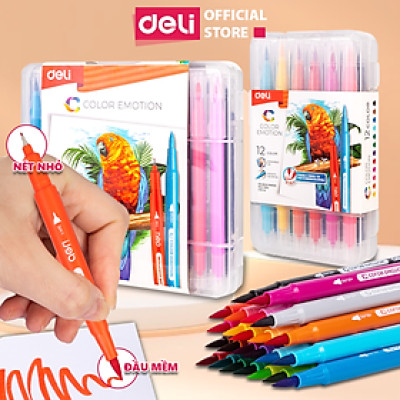 Bút Dạ Nước Hai Đầu Deli - Bút Đánh Dấu Hai Đầu Brush Và Nét Nhỏ - Bút Highlighter Có Thể Giặt Được