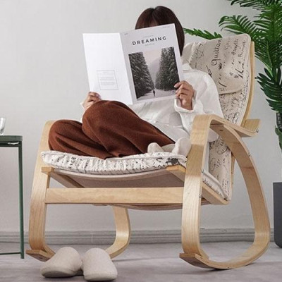 Ghế Bập Bênh Thư Giãn Gỗ Bạch Dương Cao Cấp, Đệm Bọt Biển Dày Dặn Thoáng Khí Đàn Hồi Cực Tốt Giá Sốc