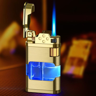 Vỏ Hột Quẹt Bật Lửa Khè Gas AB905 Khò 1 Tia Mạnh Mẽ Thân Bật Lửa Lộ Thiên Trong Suốt Đèn Led Nhấp Nháy Cực Đẹp-Có Hộp