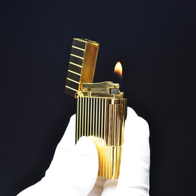 Vỏ Hột Quẹt Bật Lửa Ga Đá ST Upon Hồng Kông vân kẻ dọc sole vàng D-107V