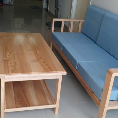 Bộ sofa băng gỗ Juno Sofa kèm nệm, bàn và 1 ghế đôn hiện đại, giá rẻ, tiện lợi