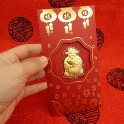 Bao Lì Xì Thần Tài Trang Trí Ngày Tết ất Tỵ, Phong Bao Lì Xì Màu Đỏ Với Hình Thần Tài Mạ Vàng Quà Tặng Tết Nguyên Đán