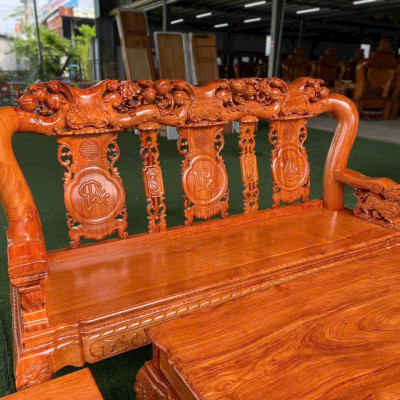 Bộ Ghế gỗ Đào Hương Đá tay 12 trạm tay rồng hoặc tay lân Juno Sofa