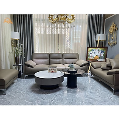 Combo ghế sofa băng da bò Italy Tundo màu xám cafe – SBFCT05 2m2 hàng cao cấp chuẩn da bò nhập khẩu Ý