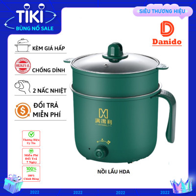 Nồi lẩu mini đa năng 2 tầng - Ca nấu mì điện núm xoay 2 nấc nhiệt kèm giá hấp chịu nhiệt miDoctor - Logo trên thân nồi hình ngẫu nhiên