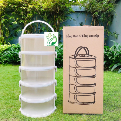 Lồng Bàn Đa Tầng, Khay Hộp Đậy Thức Ăn 5 Tầng MẪU CÓ TAY CẦM - Giữ Nhiệt Chống Bụi Côn Trùng Tiện Dụng, khay đậy thực phẩm hộp đựng thức ăn LOẠI LẮP SẴN