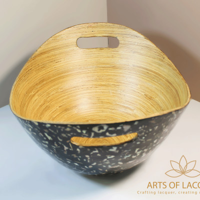 Bát Thuyền Sơn Mài Đen Khảm Trai