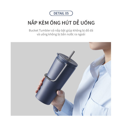 Bình giữ nhiệt Lock&Lock Bucket Tumbler Nắp đậy có ống hút - Màu hồng LHC4268DPIK 540ml - Hàng chính hãng thép không gỉ quai xách tiện lợi - JoyMall