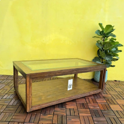 Bàn sofa 2 tầng mặt kính cường lực SM13CT Tundo KT 132 x 76 x 48cm