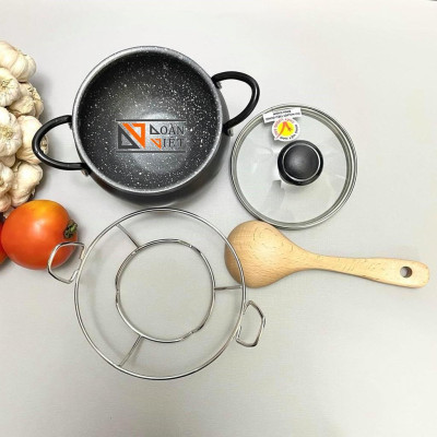 Thố Nồi cơm niêu mẫu MỚI - HỢP KIM NHÔM VÂN ĐÁ CHỐNG DÍNH [tặng ĐẾ LÓT INOX+ MUỖNG GỖ CAOCẤP]. Dùng KHO QUẸT, CƠM CHÁY.