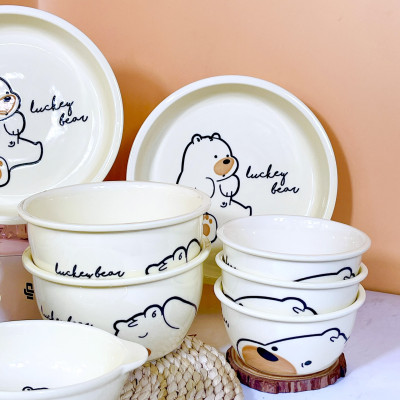 Bộ Bát Đĩa Thương Hiệu GOSU Họa Tiết Gấu Vàng Nước Men Sáng Đẹp Chất Lượng Cao