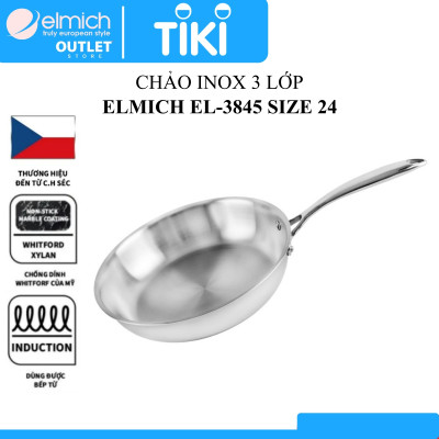 Chảo Xào Inox 304 Đáy Từ Đúc Liền Nguyên Khối Elmich Trimax 3845 size 24cm