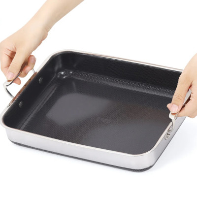[Hàng chính hãng-iMat hybrid] Chảo vuông đa năng 24cm hai tay cầm iMat Hybrid kèm vung kính  chống dính Ceramic đen