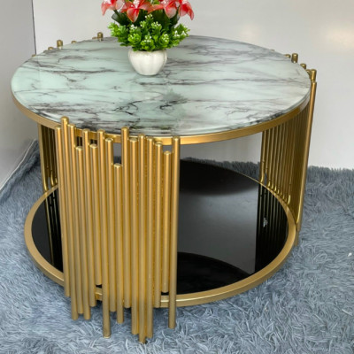 Bàn trà kính cường lực 2 tầng Juno Sofa Phi 60 cm