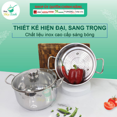 Bộ nồi xửng hấp bếp từ Fivestar 3 đáy nắp kiếng ( 24 cm ) ,TẶNG 1 VÁ CANH