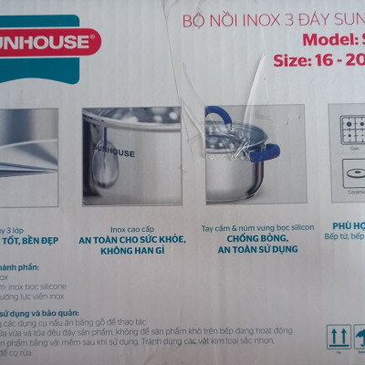 Bộ 3 Nồi Inox 3 Đáy Sunhouse SHG361 - Hàng Chính Hãng