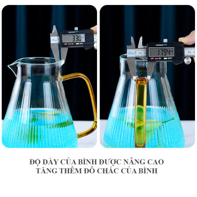 Bình Nước Thủy Tinh Trong Suốt Hình Dạng Kim Cương 1500ml Nắp INOX, Ly 270ml