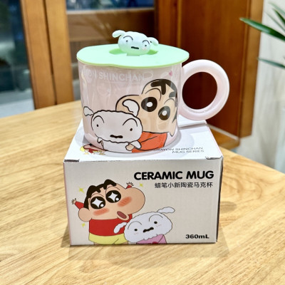 Ly Gốm sứ Shinchan cậu bé bút chì 360ml kèm nắp silicon