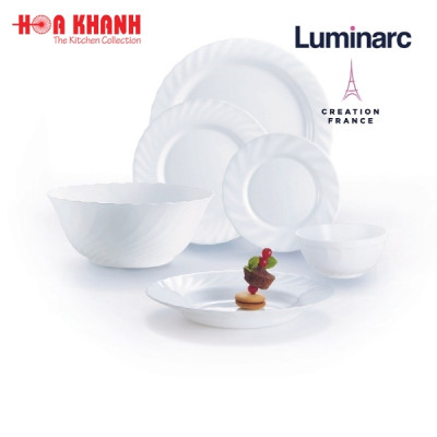 Đĩa Thủy Tinh Luminarc Diwali Trianon Trắng 25cm đựng thức ăn, cường lực, chịu nhiệt - Bộ 3 đĩa - N3645