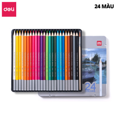 Bút Chì Màu Gốc Nước Cao Cấp Deli 24/36/48/72 Màu Hộp Thiếc - Không Dễ Gãy Tô Vẽ Tranh Chuyên Nghiệp
