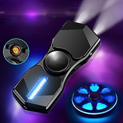 Vỏ Hột Quẹt Bật Lửa Hồng Ngoại Kiêm Đèn Pin Sạc Điện USB Kiểu Dáng Con Quay Spinner Tạo 12 Hiệu Ứng Đèn LED