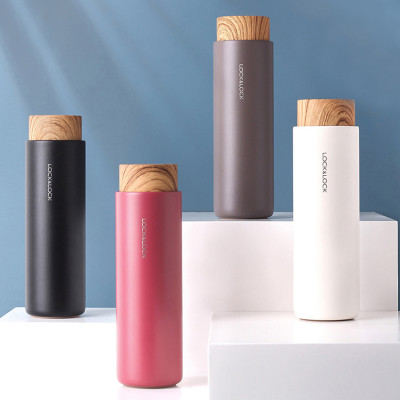 Bình giữ nhiệt Lock&Lock Flat 400ml màu trắng LHC4227WHT - Hàng chính hãng, có khay lưới lọc trà, nắp nhựa kiểu gỗ - JoyMall