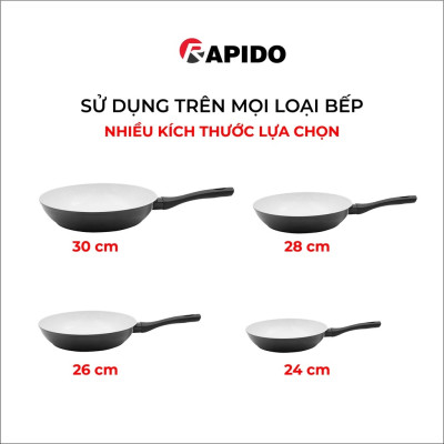 Chảo từ chống dính Rapido, chảo xào vân đá size 24-30cm dùng bếp từ, gas, hồng ngoại - hàng chính hãng