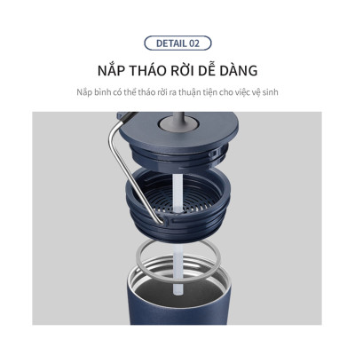 Bình giữ nhiệt Lock&Lock Bucket Tumbler Nắp đậy có ống hút - Màu xanh navy LHC4268NVY 540ml - Hàng chính hãng thép không gỉ quai xách tiện lợi - JoyMall