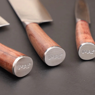 Dao gọt Damascus iMat, lưỡi dài 12cm được làm bằng bằng thép không gỉ 9Cr18, cán gỗ cẩm lai tự nhiên