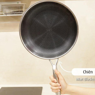 [Hàng chính hãng] Chảo chiên inox iMat Hybrid Blackcube 24cm, Phủ chống dính Ceramic đen