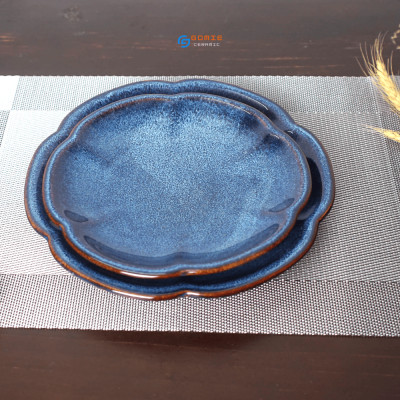 Đĩa hoa anh đào men xanh hỏa biến Gomie Ceramic Bát Tràng, men hỏa biến cao cấp,an toàn sức khỏe