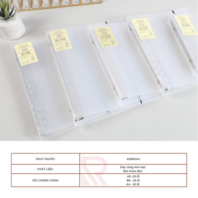 Bìa sổ tay bìa nhựa / Bìa gáy còng có thể thay lõi, ruột sổ  nhiều size A5-B5-A4 