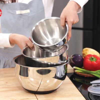 [Chính hãng iMat] Bộ 3 tô trộn chân không iMat đường kính 16cm, 20cm, 24cm. Sản phẩm làm bằng thép không gỉ inox 304, đế bọc Silicone chống trượt, nắp van một chiều hút chân không.