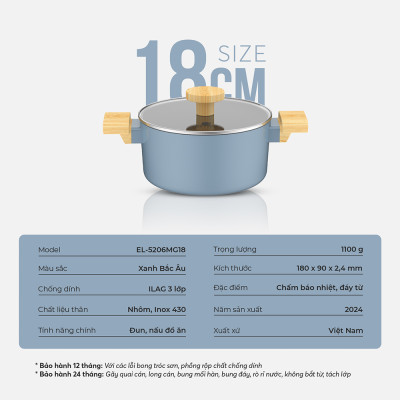 Nồi chống dính vân gỗ Elmich Nature EL-5206MG