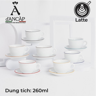 Bộ đĩa và ly sứ cà phê Ancap Latte 260ml vẽ tay lên viền