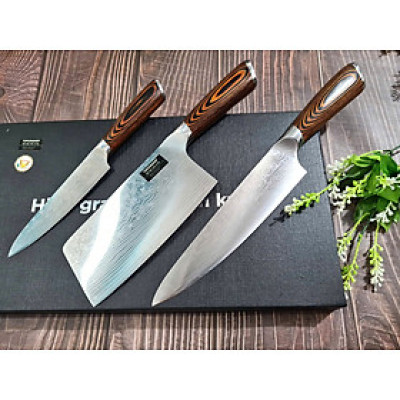 DAO - BỘ 3 DAO BẾP NHẬT BẢN THÉP DAMASCUS MÃ A6 DT2 nt topcomshop vn