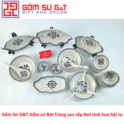 Bộ đồ ăn 10 người vẽ hoa móc set 1 Gốm Sứ G&T