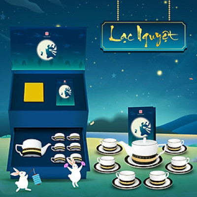 Set Lạc Nguyệt ( Bộ Ấm chén Kim Lai mạ vàng cao cấp Long Phương )