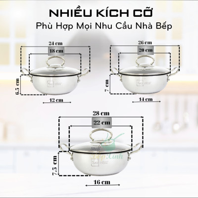 Nồi inox chống dính cao cấp Fivestar nắp kính inox 430 , tặng 5 muỗng ăn 18cm | 20cm | 22cm | 24cm | 26cm | 28cm