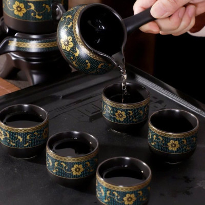 Bộ Ấm Chén Pha Trà Tử Sa Cao Cấp - Xanh Đen Vàng - 1 Ấm Trà, 6 Chén Trà, Cối Xay Kèm Hộp Quà Tặng Sang Trọng - HÀNG CHÍNH HÃNG MINIIN