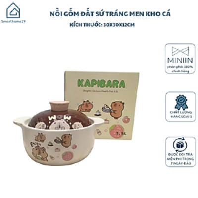Nồi Gốm Đất Sứ Tráng Men Kho Cá, Nấu Cháo, Nấu Mỳ Họa Sĩ Hoạt Hình – Dung Tích 3.5L, Sử Dụng Tất Cả Các Loại Bếp - HÀNG CHÍNH HÃNG MINIIN
