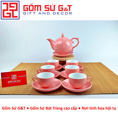 Bộ trà chóp lửa màu hồng Gốm Sứ G&T