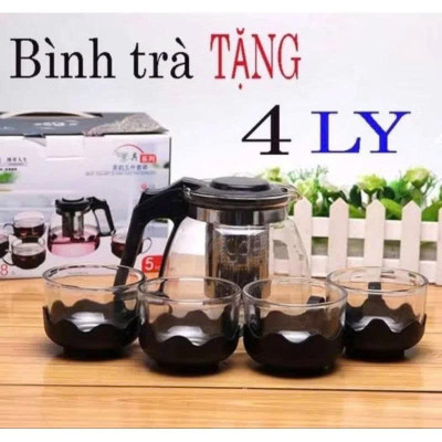 Bình Lọc Trà ,Ấm Pha Trà Ấm Nước Bằng Thủy Tinh Cao Cấp Tặng Kèm 4 ly