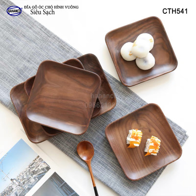 Đĩa vuông gỗ Óc Chó nhập khẩu Mỹ nguyên khối - hàng Xuất Khẩu Châu Âu - CTH541 - đựng đồ ăn/trang trí  - đĩa bánh mì/trái cây/ bít tết/ pizza/ phụ kiện chụp ảnh, bày món ăn trong nhà hàng - Sang trọng trên bàn ăn
